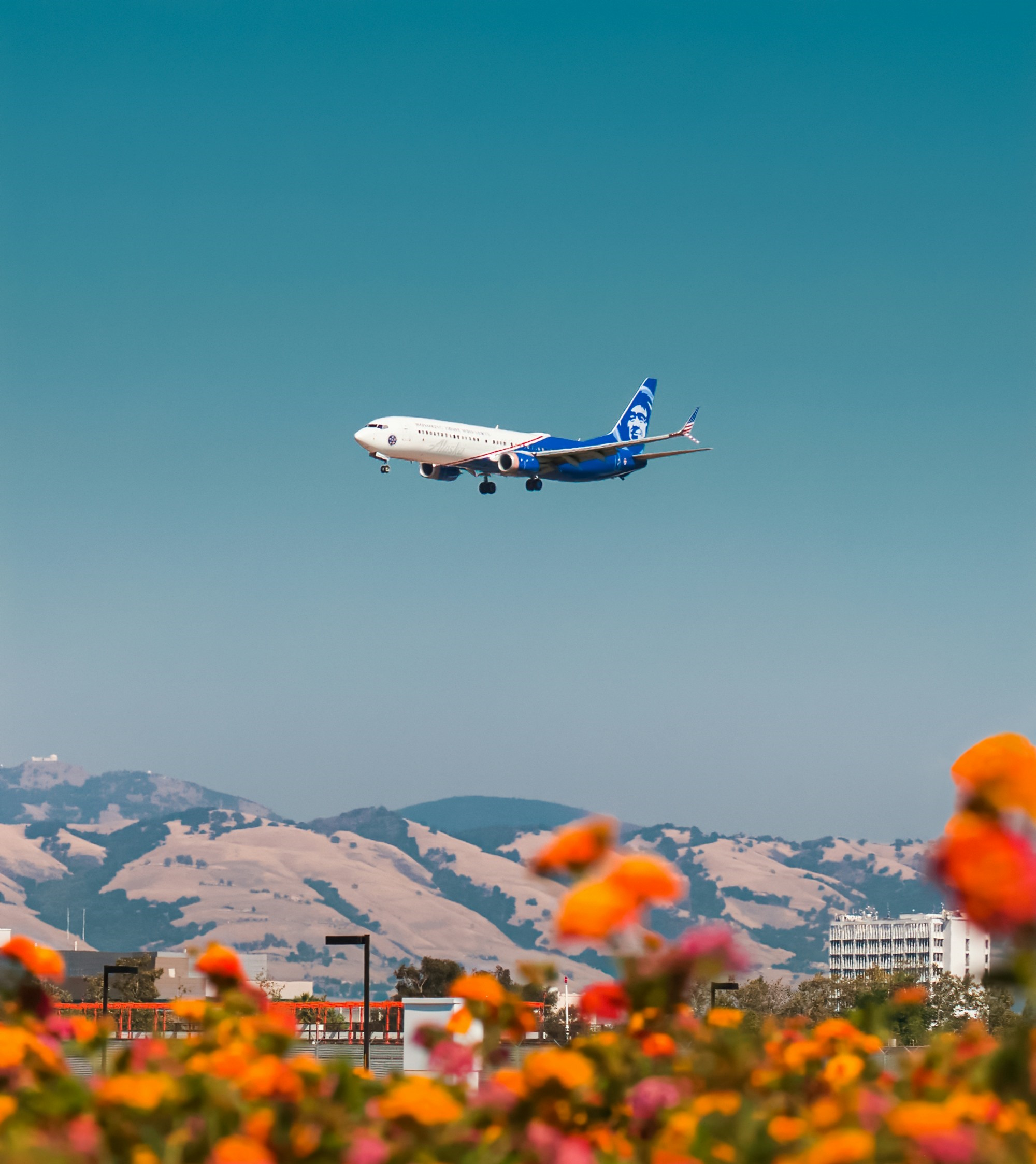 Airplane landing in Silicon Valley